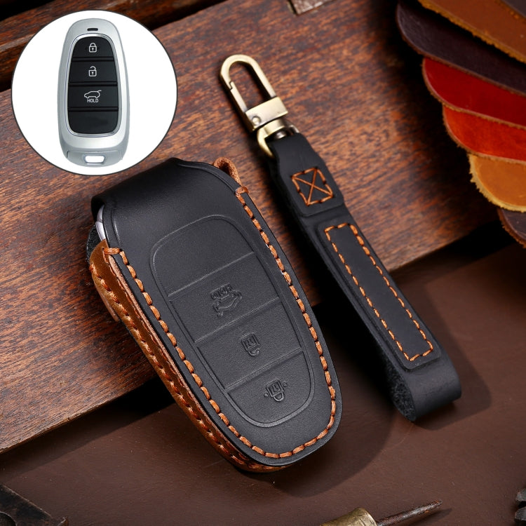 Hallmo Car Cowhide Leather Key Protective Cover Key Case for Hyundai 3-button – Leather, For Hyundai 3-button For Hyundai 3-button Black