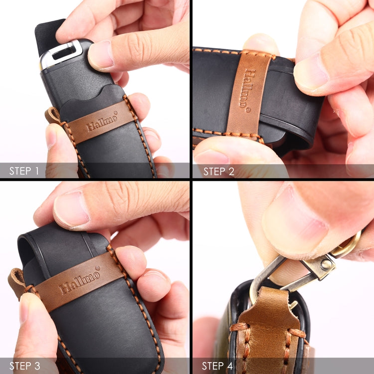 Hallmo Car Cowhide Leather Key Protective Cover Key Case for Hyundai 4-button Start – Leather, For Hyundai 4-button Start