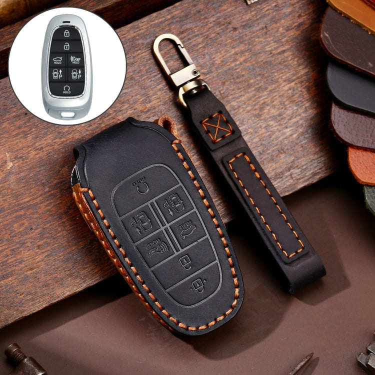 Hallmo Car Cowhide Leather Key Protective Cover Key Case for Hyundai 7-button – Leather, For Hyundai 7-button For Hyundai 7-button Black