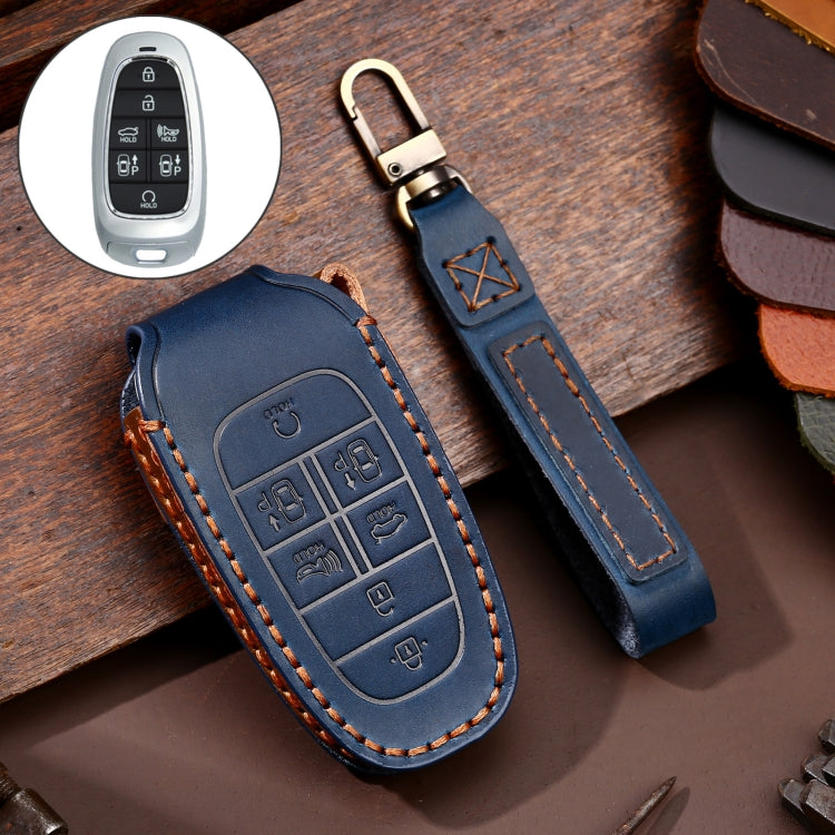 Hallmo Car Cowhide Leather Key Protective Cover Key Case for Hyundai 7-button – Leather, For Hyundai 7-button For Hyundai 7-button Blue