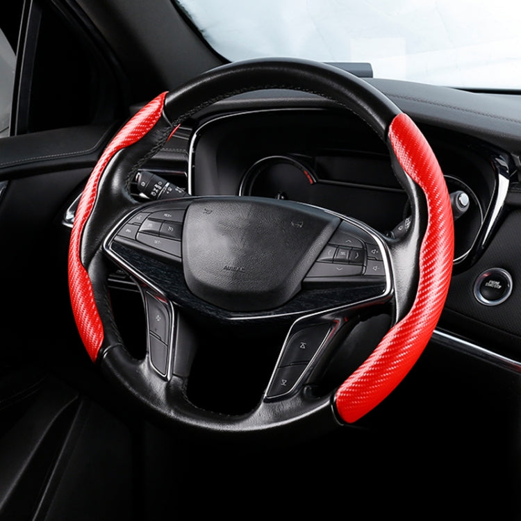 Car Universal Carbon Fiber Texture Leather Steering Wheel Cover Red