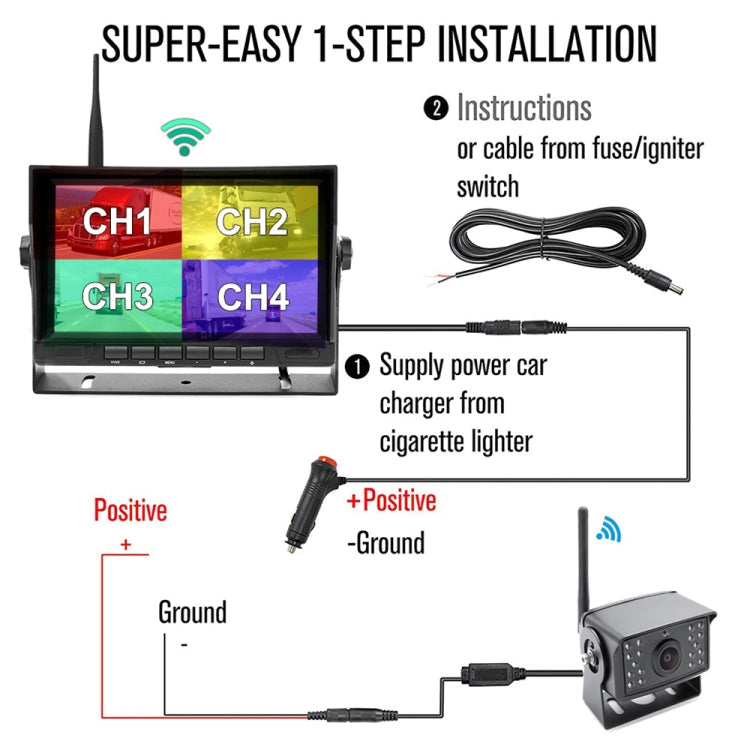 7 inch Car Digital Wireless Rear-view Split-screen Monitor Four Record, Four Record – Shockproof, Waterproof