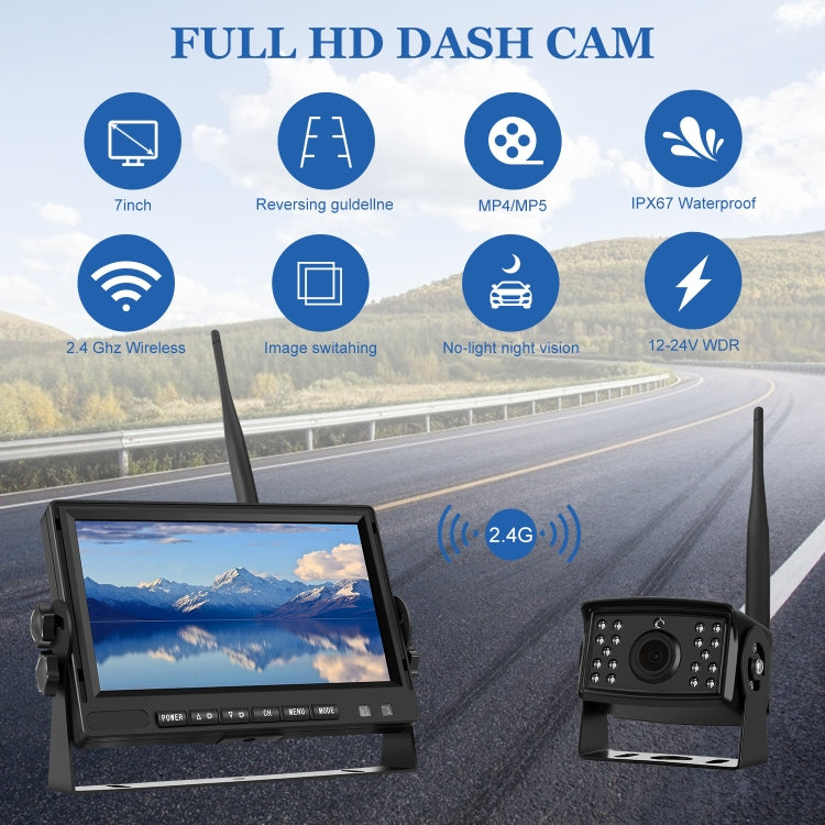 7 inch Car Digital Wireless Rear-view Split-screen Monitor Four Record, Four Record – Shockproof, Waterproof