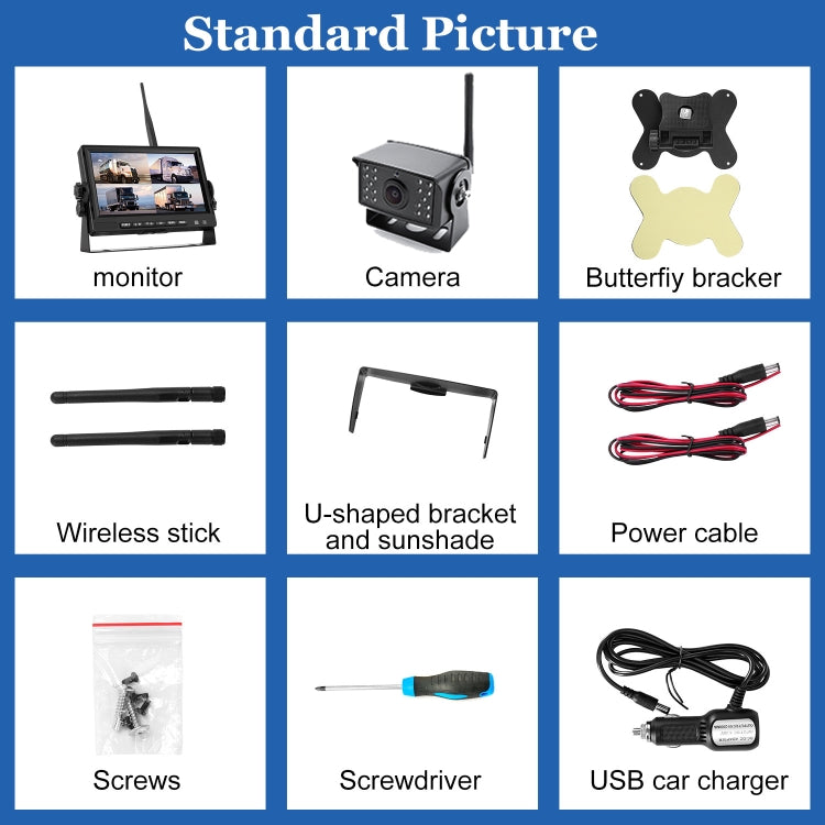 7 inch Car Digital Wireless Rear-view Split-screen Monitor Four Record, Four Record – Shockproof, Waterproof