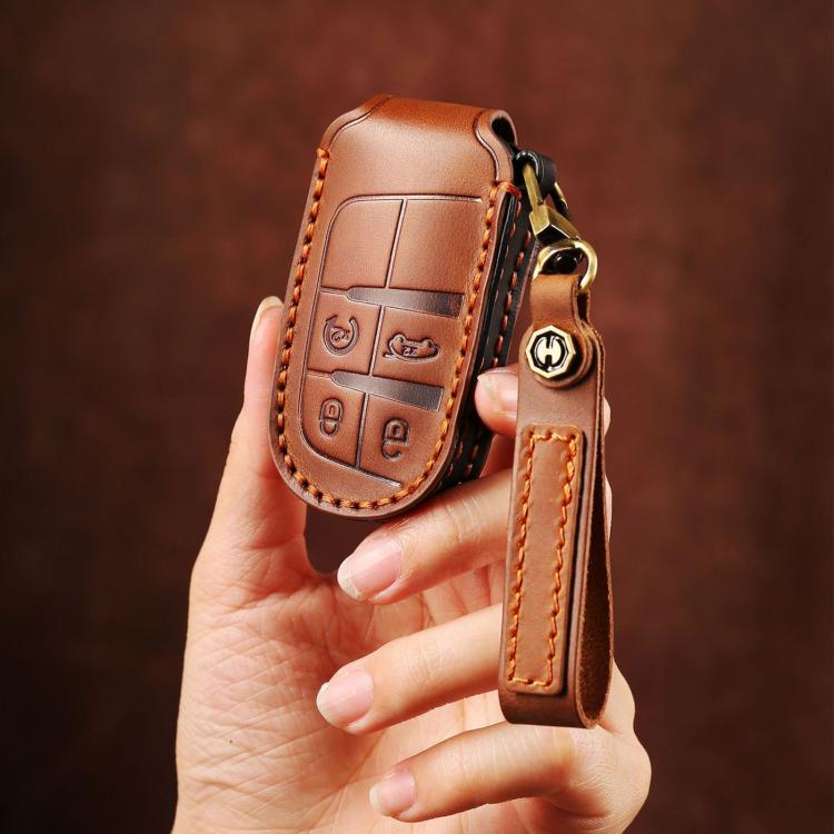 Hallmo Car Genuine Leather Key Protective Cover for Jeep Compass 4-button, For Jeep Compass 4-button (Brown), For Jeep Compass 4-button (Black), For Jeep Compass 4-button (Blue)