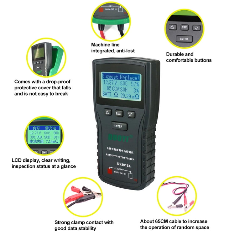 DUOYI DY2015A Car 12V 24V Digital CCA Load Battery Charging Digital Capacity Tester, DY2015A – Durable Build, Easy to Use