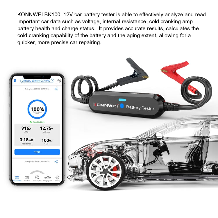 KONNWEI BK100 X431 BST360 Car Bluetooth Battery Tester, BK100 (Black), BK100 – Bluetooth