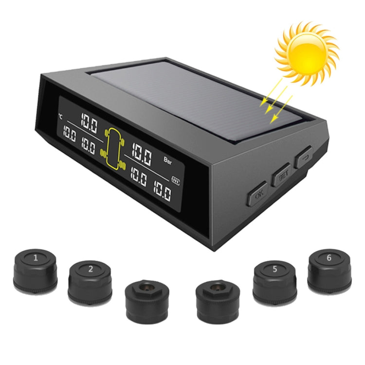 Car Solar Wireless Tire Pressure Monitoring System TPMS 6 External Sensors for 6-wheel Truck Bus, Solar Wireless Tire Pressure Monitoring Solar Wireless Tire Pressure Monitoring