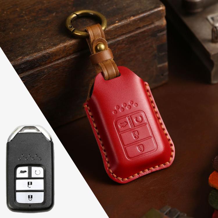 Car Cowhide Leather Key Protective Cover Key Case, Four Keys Version – Leather, For Honda , Four Keys Version, For Honda, Four Keys Version For Honda, Four Keys Version Red