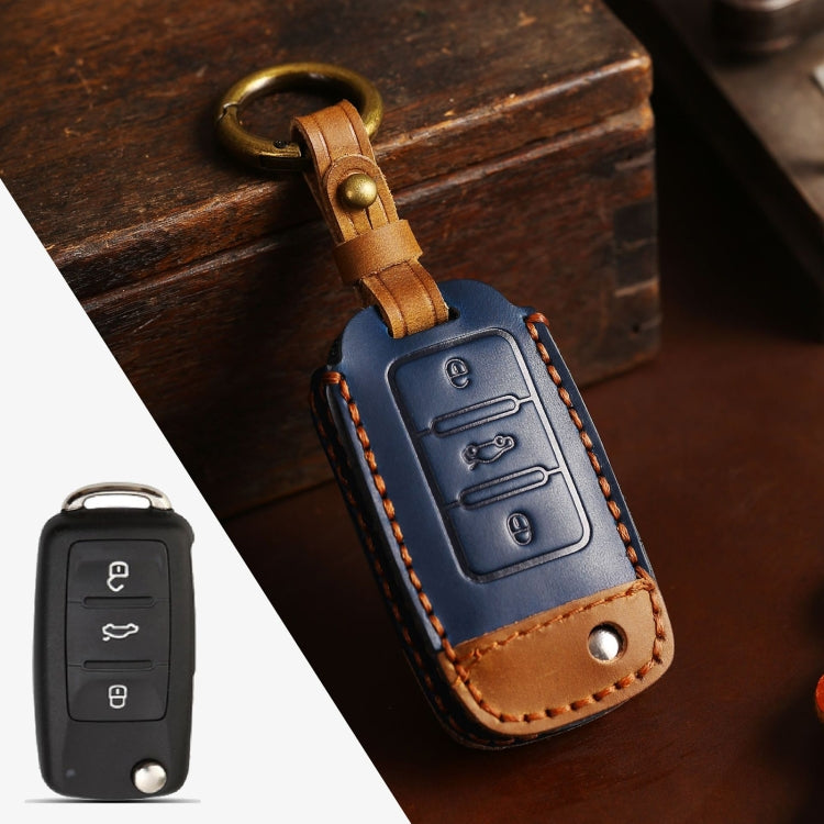 Car Cowhide Leather Key Protective Cover Key Case, D Version – Leather, For Volkswagen, D Version, For Volkswagen,D Version For Volkswagen,D Version Blue