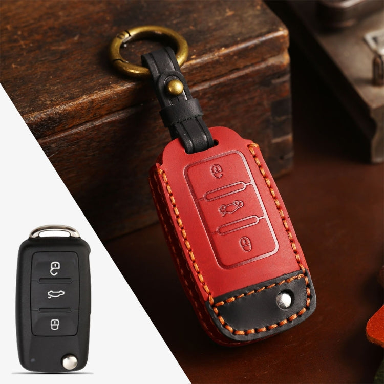Car Cowhide Leather Key Protective Cover Key Case, D Version – Leather, For Volkswagen, D Version, For Volkswagen,D Version For Volkswagen, D Version Red