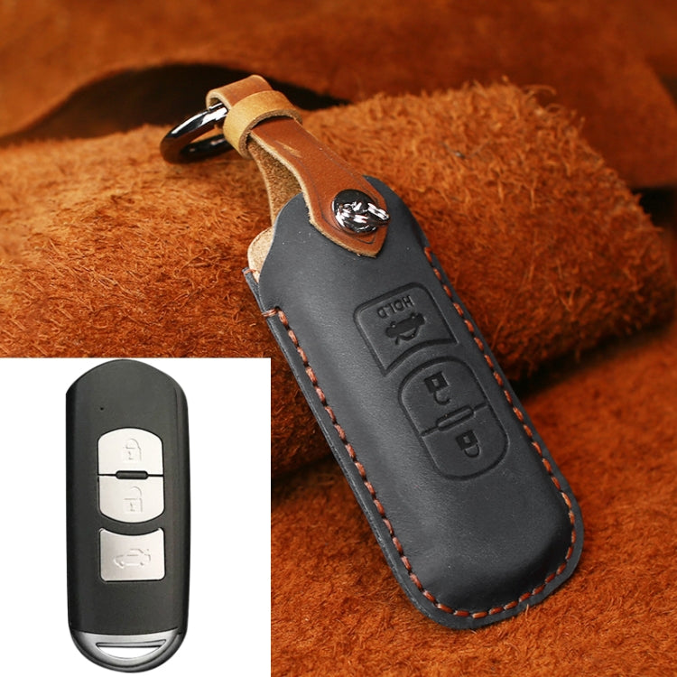 For Mazda Old Style Hallmo Car Cowhide Leather Key Protective Cover Key Case, Three Keys Version, Three Keys Version, For Mazda Old Style, Three Keys Version, For Mazda Old Style Three Keys Version Black