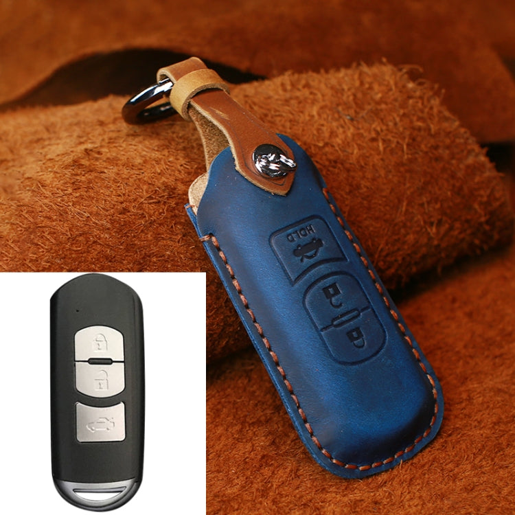 Hallmo Car Cowhide Leather Key Protective Cover Key Case, Three Keys Version, Three Keys Version – Leather, For Mazda Old Style, Three Keys Version, For Mazda Old Style For Mazda Old Style Blue