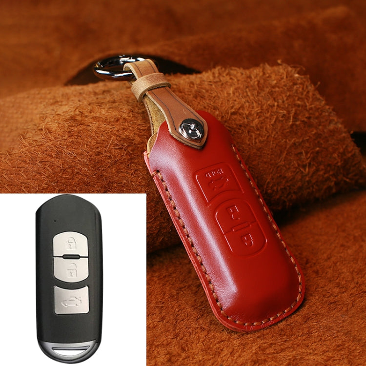Hallmo Car Cowhide Leather Key Protective Cover Key Case, Three Keys Version, Three Keys Version – Leather, For Mazda Old Style, Three Keys Version, For Mazda Old Style For Mazda Old Style, Three Keys Version Red