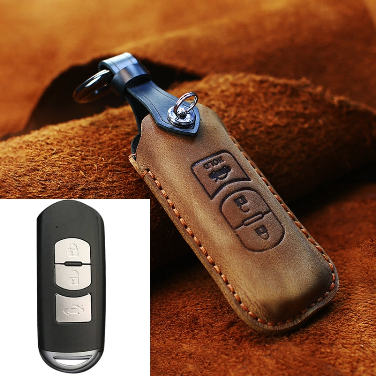 Hallmo Car Cowhide Leather Key Protective Cover Key Case, Three Keys Version, Three Keys Version – Leather, For Mazda Old Style, Three Keys Version, For Mazda Old Style For Mazda Old Style, Three Keys Version Brown