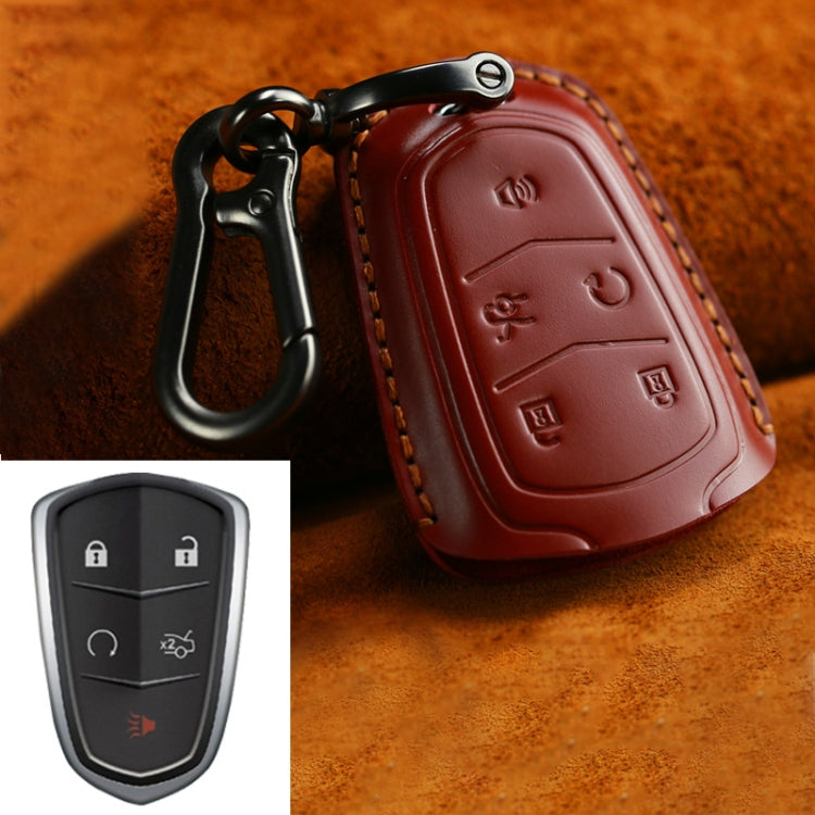 Car Cowhide Leather Key Protective Cover Key Case, Five Keys Version – Leather, For Cadillac, Five Keys Version, For Cadillac For Cadillac Red