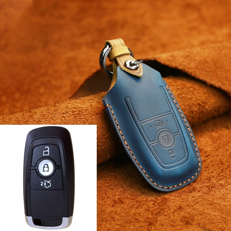 For Ford Car Cowhide Leather Key Protective Cover Key Case, Three Keys Version, For Ford, Three Keys Version For Ford, Three Keys Version Blue