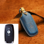 For Ford Car Cowhide Leather Key Protective Cover Key Case, Three Keys Version, For Ford, Three Keys Version For Ford, Three Keys Version Blue