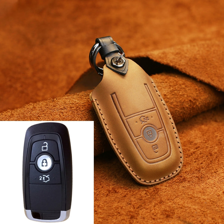Car Cowhide Leather Key Protective Cover Key Case, Three Keys Version – Leather, For Ford, Three Keys Version For Ford, Three Keys Version Brown