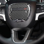 2 PCS / Set Carbon Fiber Car Steering Wheel Logo + Chin Decorative Sticker for Dodge Challenger 2015 to Now, Left Driving, Steering Wheel Logo + Chin