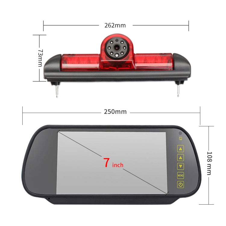 PZ460 Car Waterproof HD High Position Brake Light View Camera + 7 inch Rearview Monitor for Fiat / Citroen / Peugeot, PZ460 + 7 inch Rearview Monitor