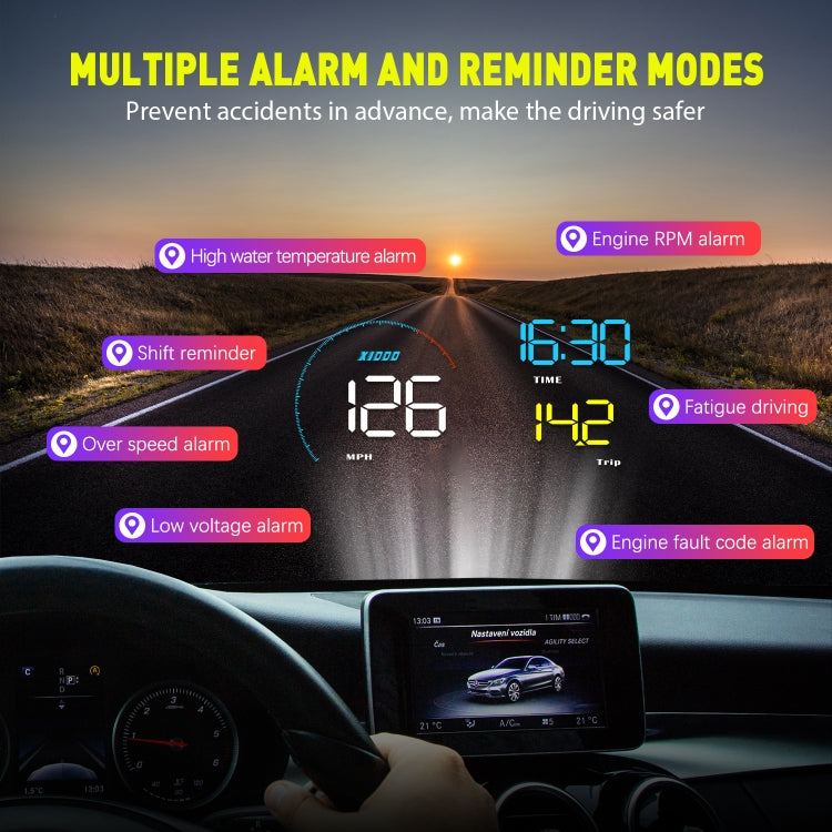 A9 5.5 inch Universal Car OBD2 HUD Vehicle-mounted Head Up Display, A9(Blue)