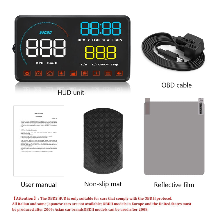 A9 5.5 inch Universal Car OBD2 HUD Vehicle-mounted Head Up Display, A9(Blue)