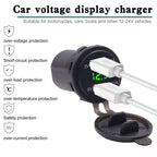 Universal Car Dual Port USB Charger Power Outlet Adapter 4.2A 5V IP66 with LED Digital Voltmeter + 60cm Cable, 4.2A Voltmeter + 60cm Cable(Green Light), 4.2A Voltmeter + 60cm Cable(Red Light)
