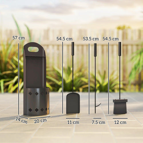 4 Piece Fireplace Companion Set, Metal Fireplace Accessories with Broom, Shovel, Poker, Bucket, Black