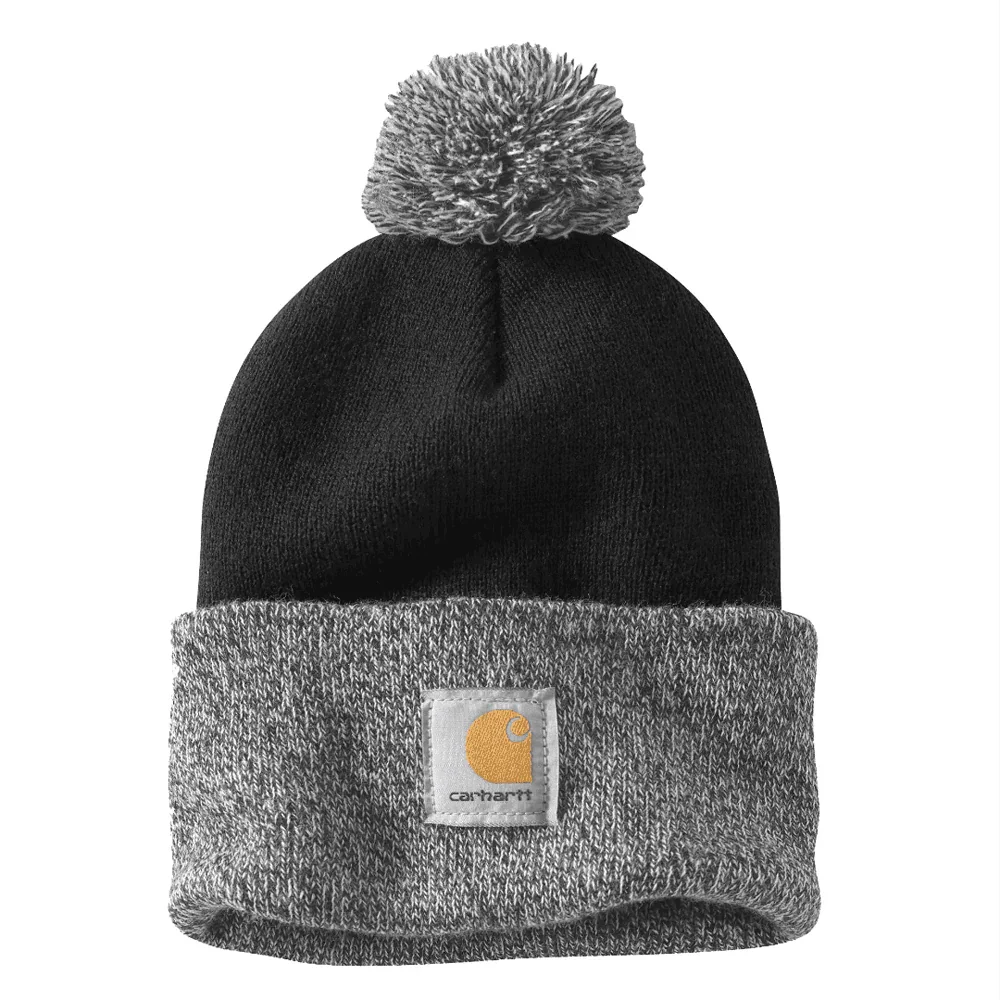 Carhartt 102240 Womens Lookout Knit Pom-Pom Cuffed Beanie Hat BLACK One Size