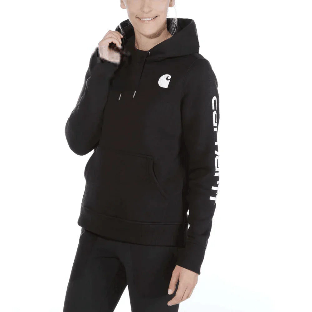 Carhartt 102791 Womens Clarksburg Relaxed Fit Midweight Logo Sleeve Sweatshirt BLACK