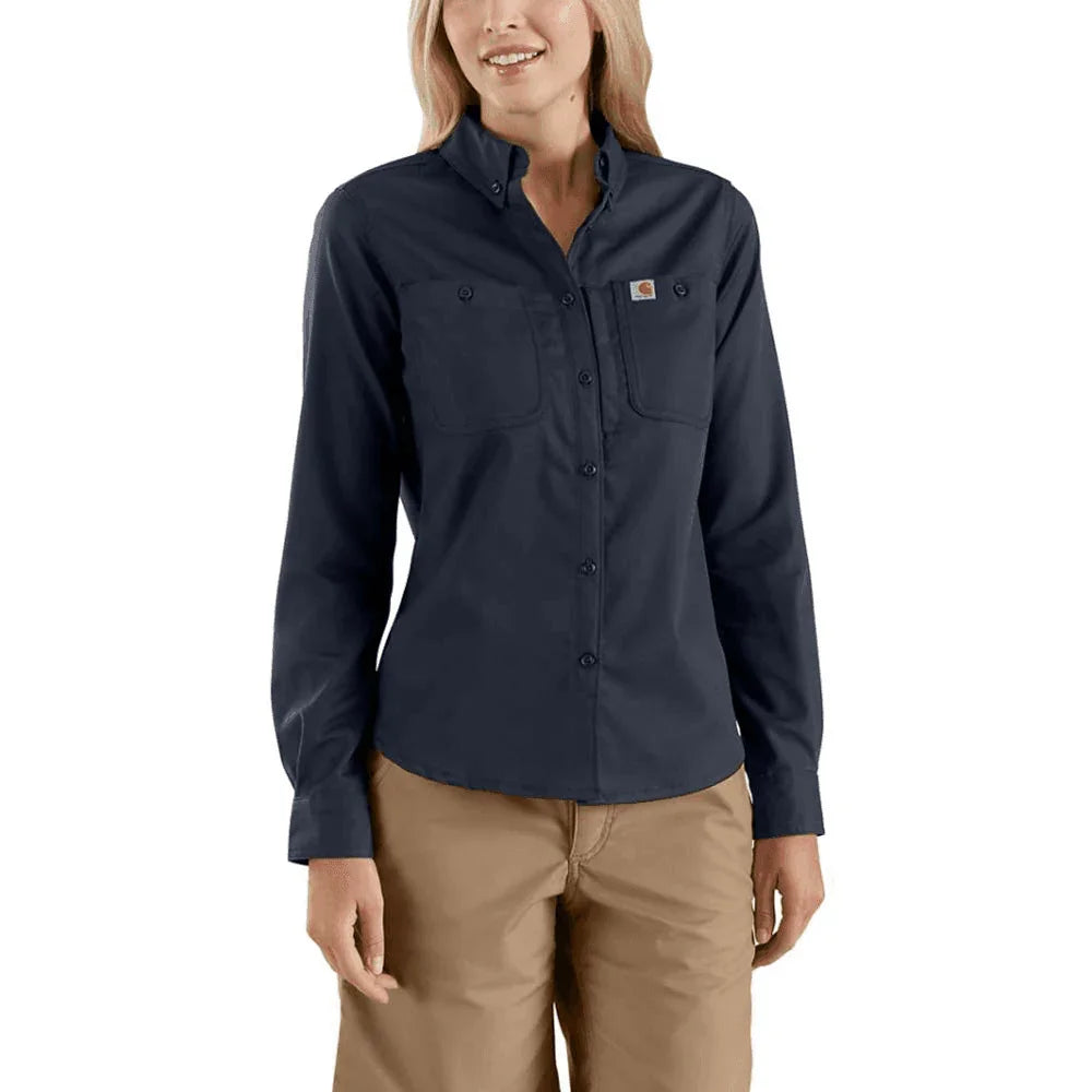 Carhartt 103106 Rugged Professional Series Relaxed Fit Canvas Long Sleeve Work Shirt NAVY