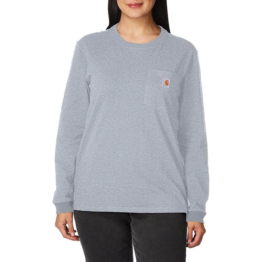 Carhartt 103244 Womens Heavyweight Loose Fit Long Sleeve Pocket T-Shirt HEATHER GREY