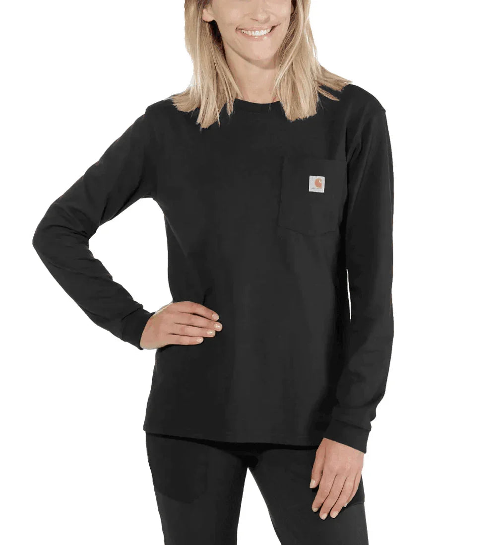 Carhartt 103244 Womens Heavyweight Loose Fit Long Sleeve Pocket T-Shirt BLACK