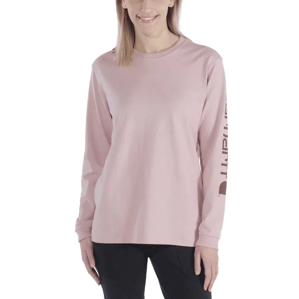 Carhartt 103401 Womens Loose Fit Heavyweight Long Sleeve Graphic T-Shirt ROSE SMOKE HEATHER