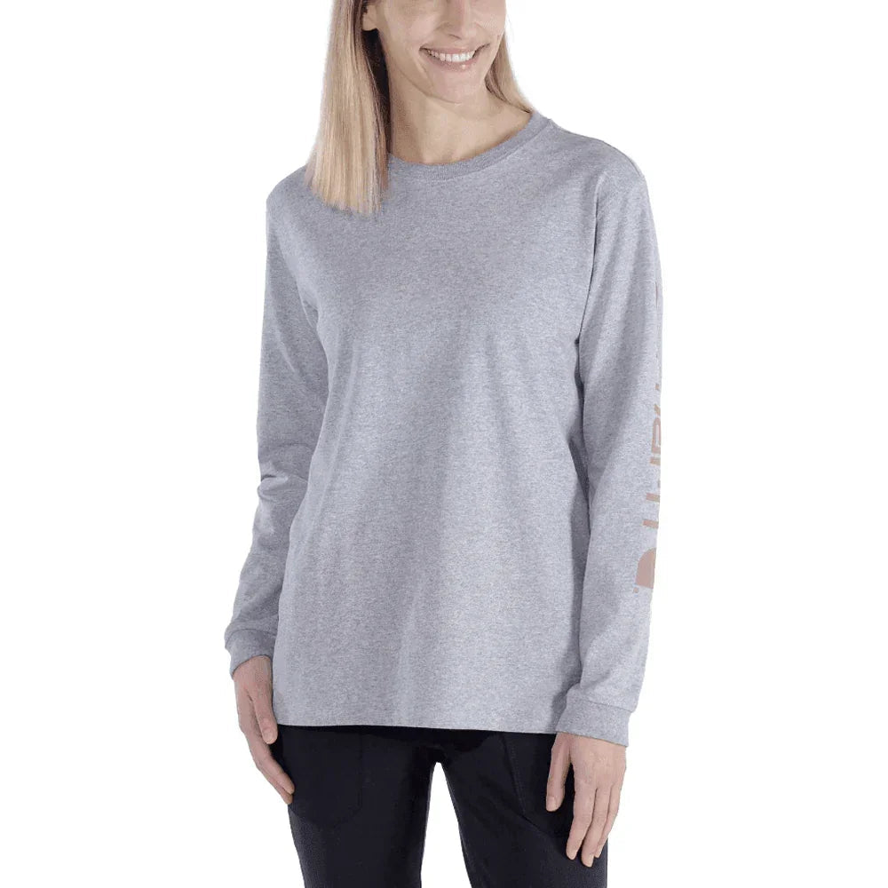 Carhartt 103401 Womens Loose Fit Heavyweight Long Sleeve Graphic T-Shirt HEATHER GREY