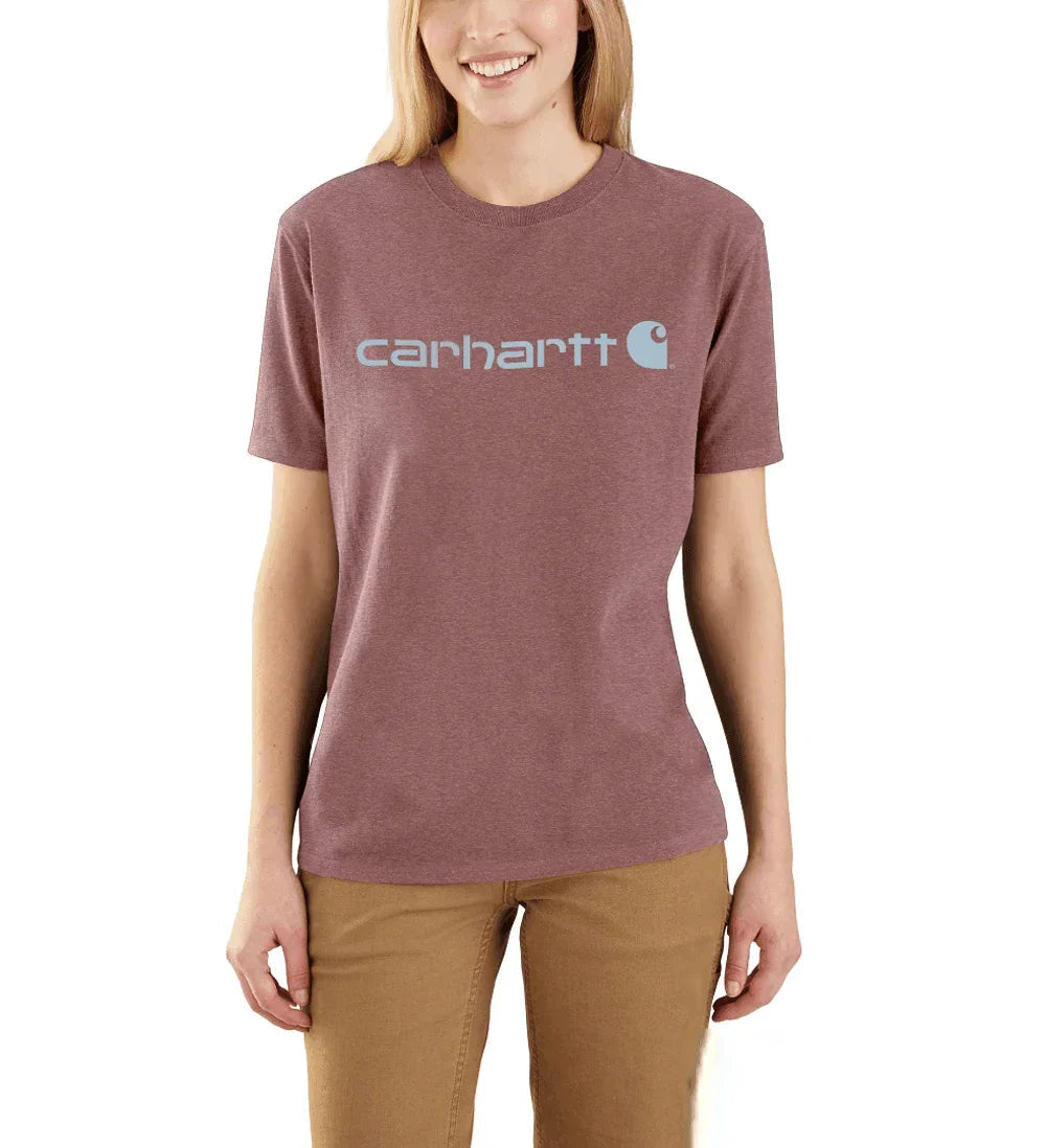 Carhartt 103592 Womens Loose Fit Heavyweight Short Sleeve Logo Graphic T-Shirt RAISIN HEATHER