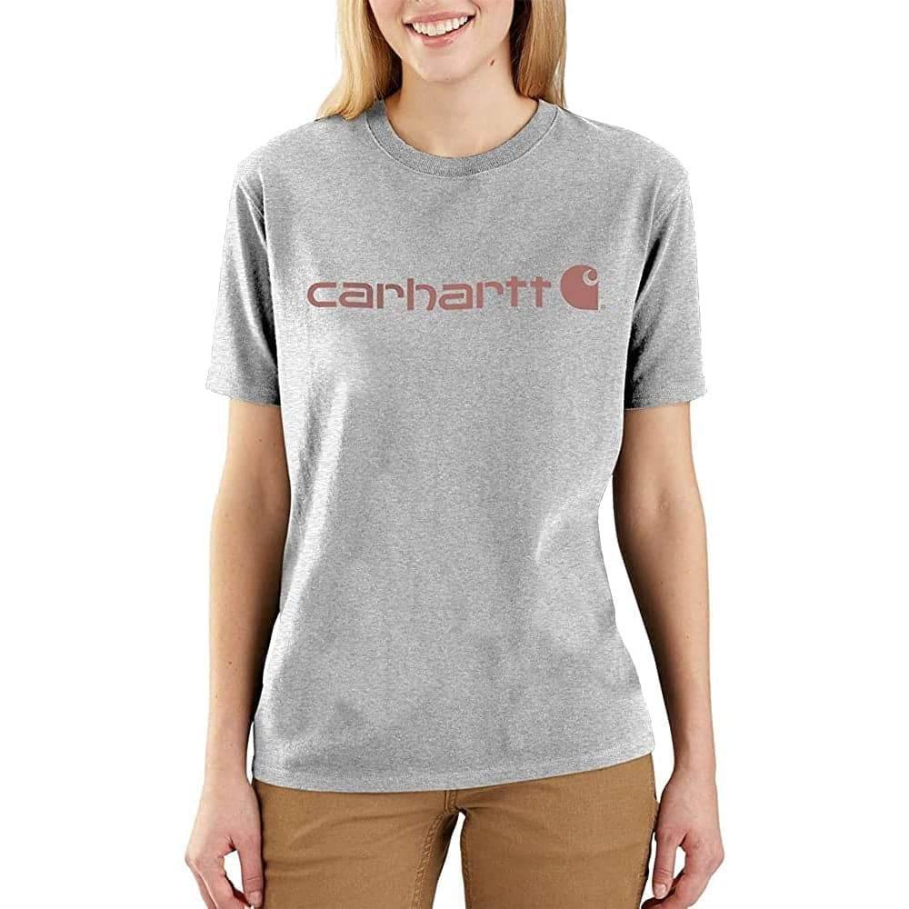 Carhartt 103592 Womens Loose Fit Heavyweight Short Sleeve Logo Graphic T-Shirt HEATHER GREY
