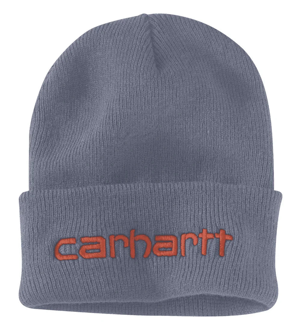 Carhartt 104068 Knitted Insulated Logo Graphic Cuffed Beanie Hat FOLKSTONE GRAY One Size