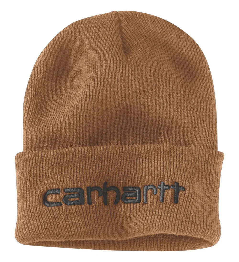 Carhartt 104068 Knitted Insulated Logo Graphic Cuffed Beanie Hat CARHARTT BROWN One Size