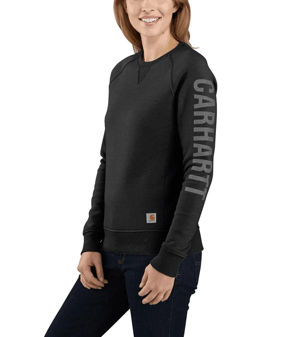 Carhartt 104410 Women's Relaxed Fit Midweight Crew Neck Logo Sweatshirt Fleece BLACK