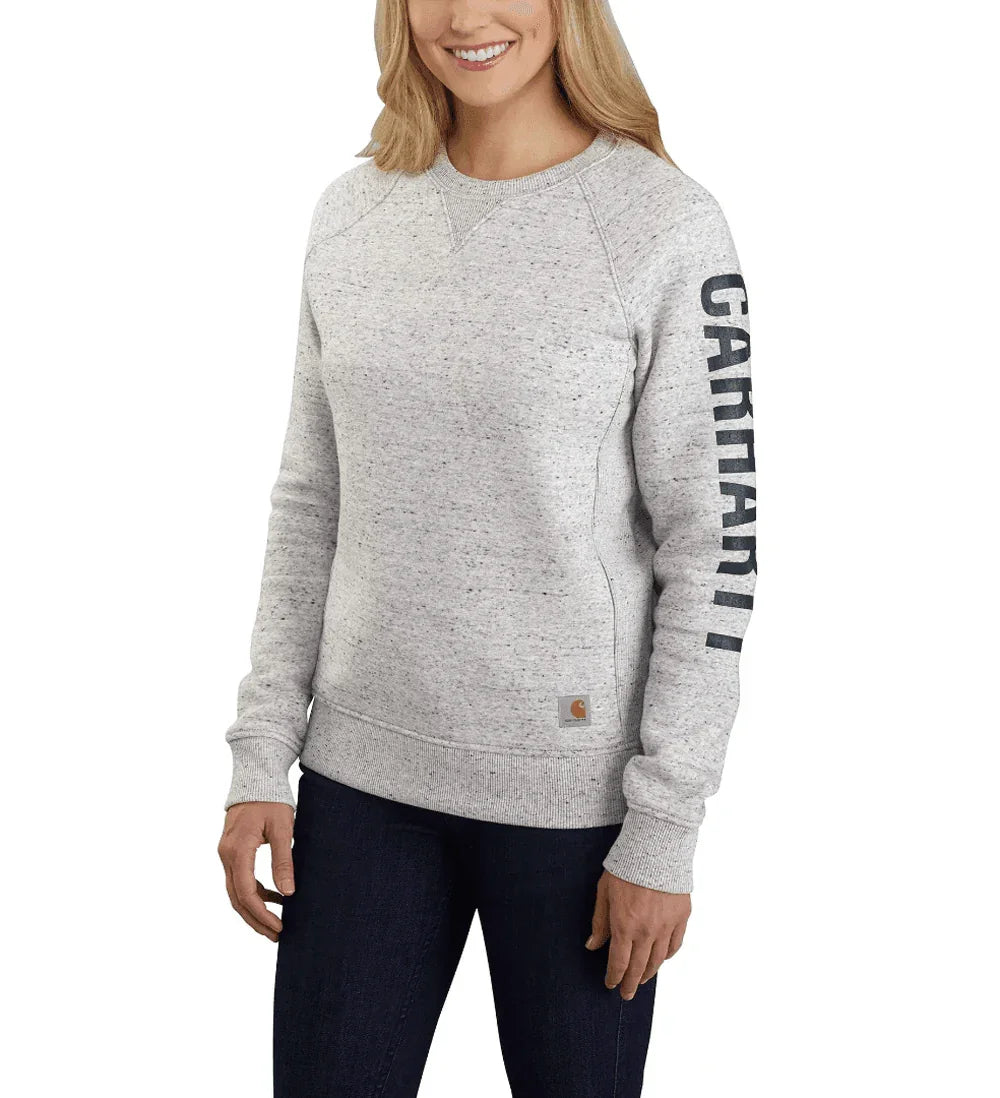 Carhartt 104410 Women's Relaxed Fit Midweight Crew Neck Logo Sweatshirt Fleece ASPHALT HEATHER NEP