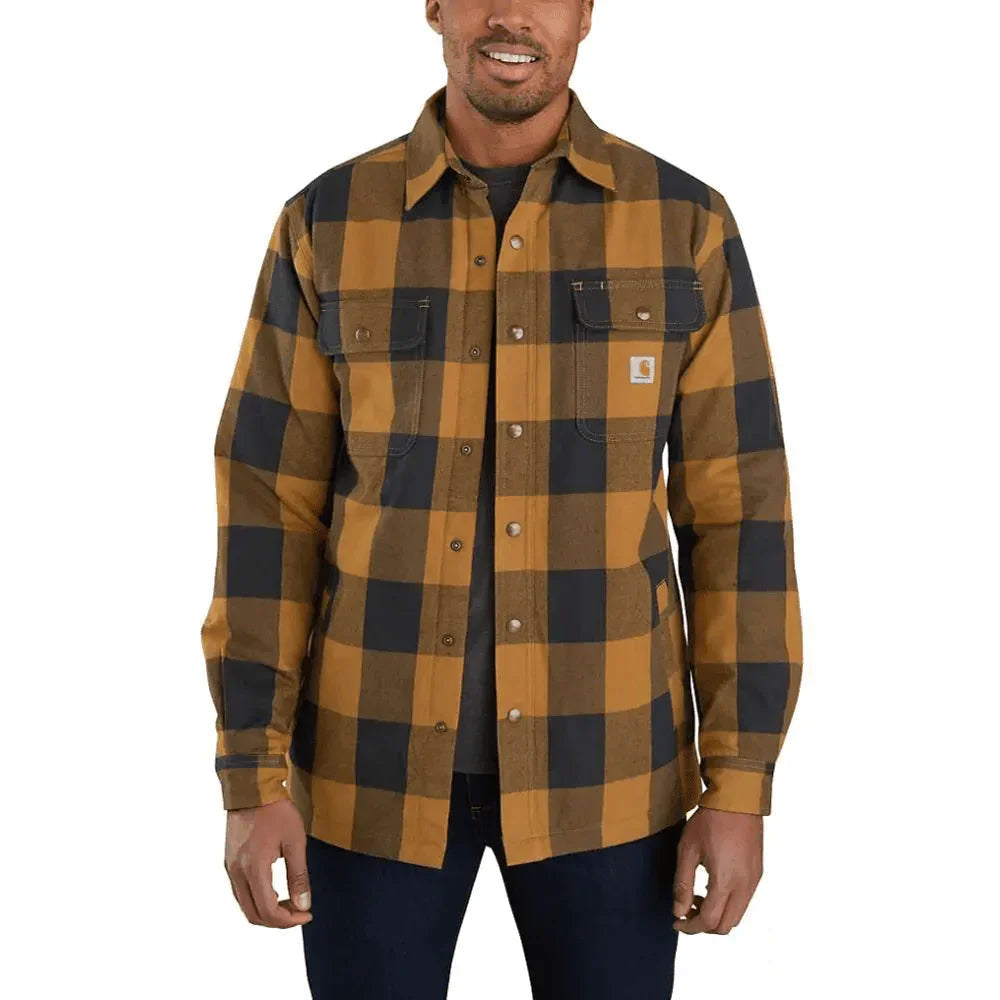 Carhartt 104911 Relaxed Fit Heavyweight Flannel Sherpa Lined Shirt Jac CARHARTT BROWN