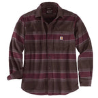 Carhartt 104913 Rugged Flex Relaxed Fit Midweight Flannel Fleece Lined Shirt DARK BROWN STRIPE