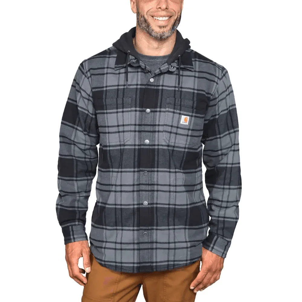 Carhartt 105621 Rugged Flex Relaxed Fit Flannel Fleece Lined Hooded Jac Shirt Elm