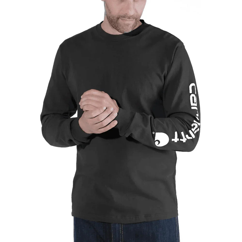 Carhartt EK231 Relaxed Fit Heavyweight Long Sleeve Graphic T-Shirt Top BLACK