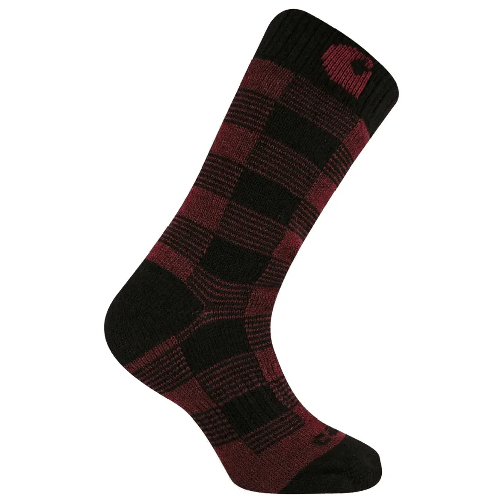 Carhartt WA516 Womens Thermal Plaid Crew Sock BURGENDY MEDIUM