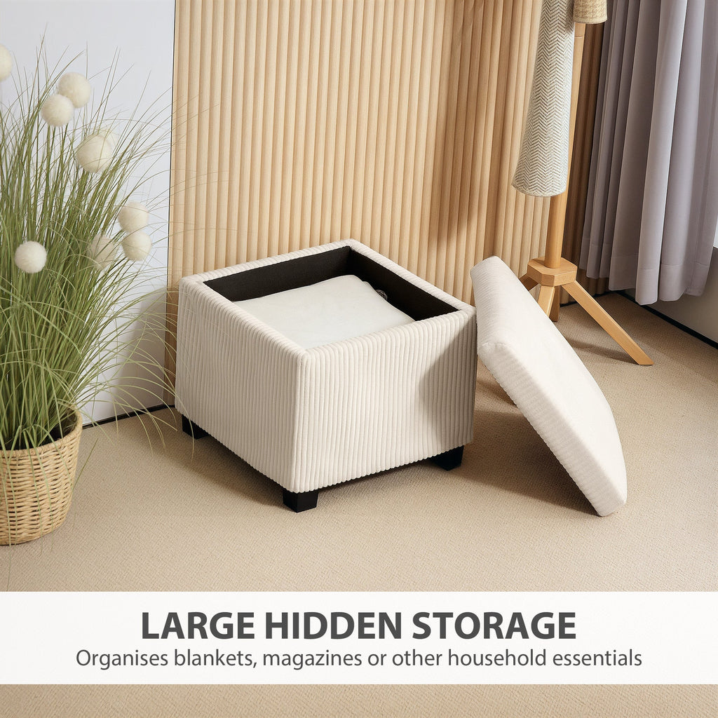 Storage Ottoman Bench, Corduroy Footstool with Removable Lid and Legs, Beige