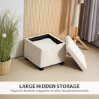 Storage Ottoman Bench, Corduroy Footstool with Removable Lid and Legs, Beige