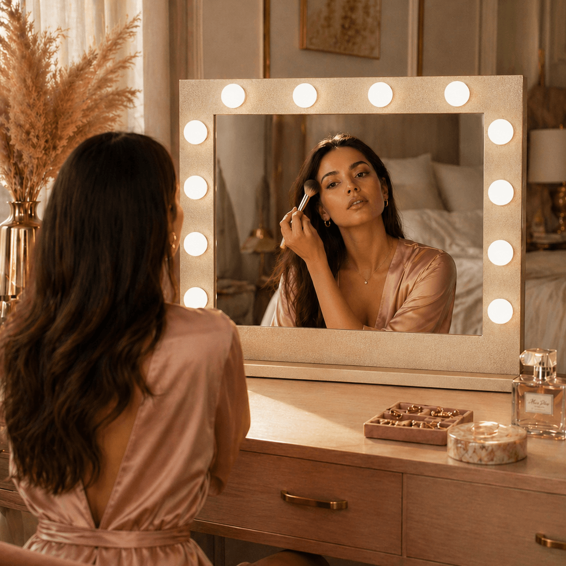 Gold Vanity Face LED Mirror 80 x 60cm